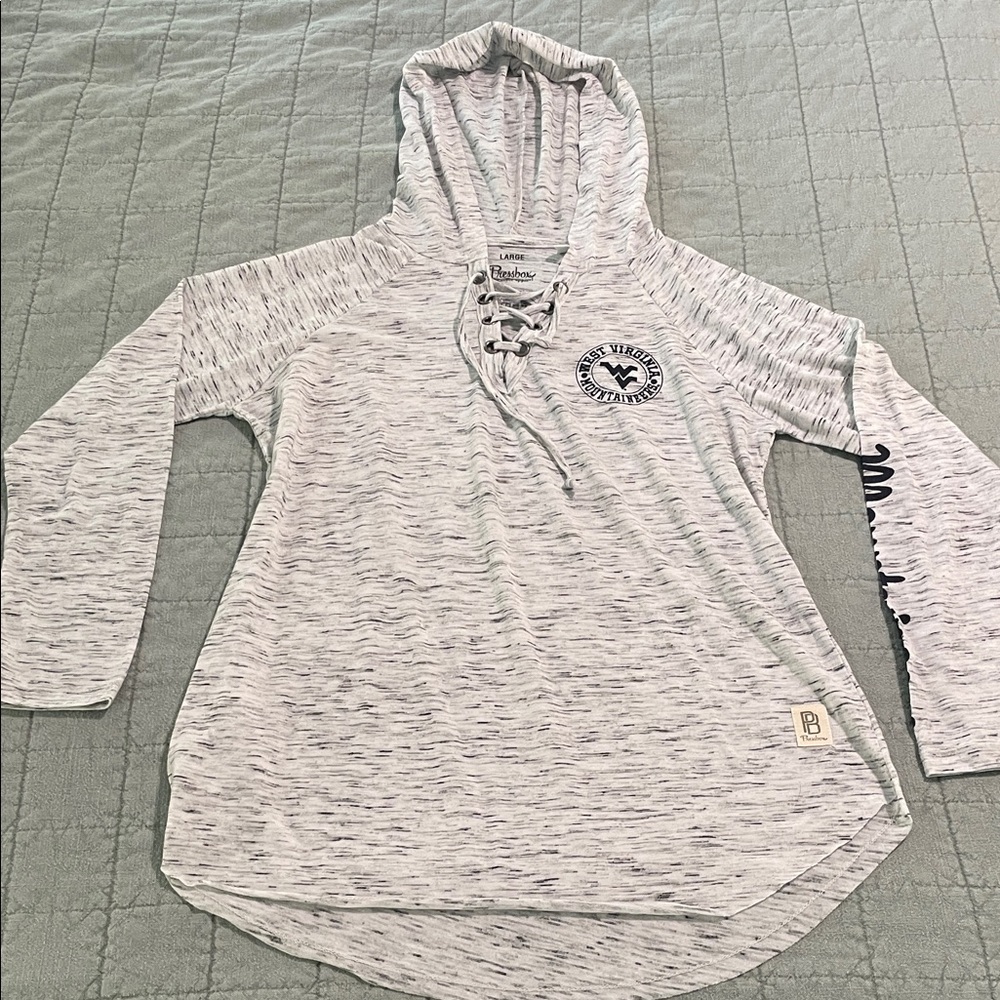 Women’s Light White/Heathered Gray Hooded Lace Up Lightweight Sweatshirt